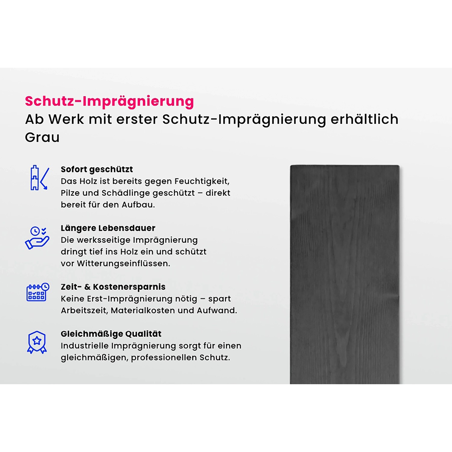 Detailaufnahme der grauen Imprägnierung für Alpholz Gartenhaus Palermo.