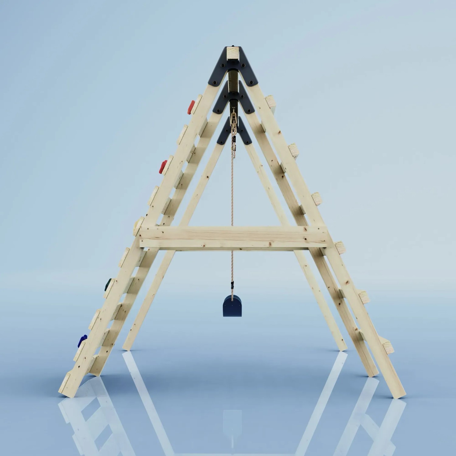 REBO Schaukel Lavendel Marineblau mit Kletterwand aus Holz, ideal für Spiel & Spaß im Garten.