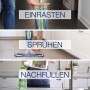 Bona Reiniger Kartusche für Stein-, Fliesen- und Laminatböden im Einsatz: Einrasten, Sprühen, Nachfüllen.