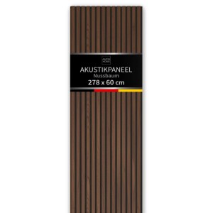 Aluverbund24 Akustik-Wandpaneel Slim 278x60cm Nussbaum Holz Akustikpaneele Wandverkleidung Dunkle Holzlamellen Wand