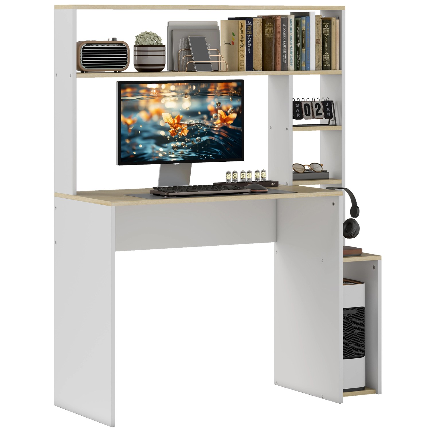 HOMCOM Computertisch Spanplatte Stahl 113L x 45B x 138,5H cm Eiche