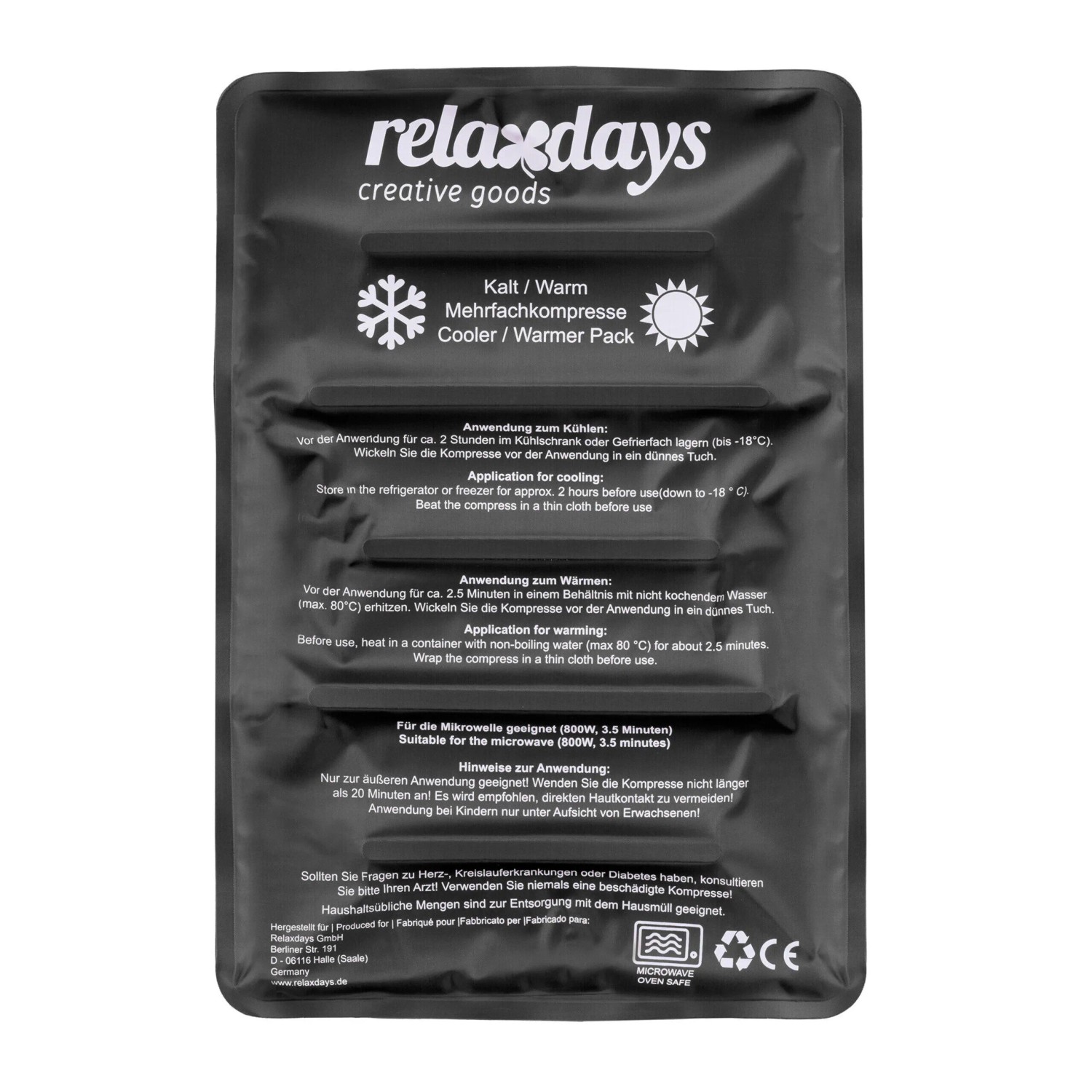 Relaxdays Kühlpad Gel Schwarz Formbar Kalt Warm 25 cm x 36 cm x 2 cm 0,8 kg