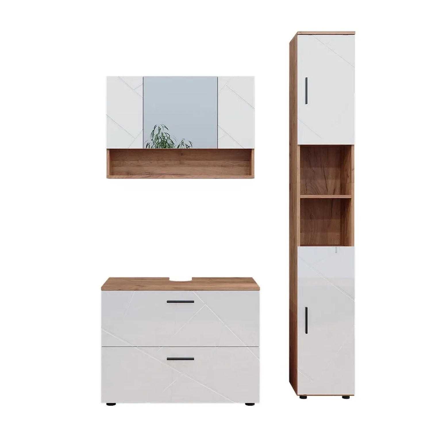 Vicco Badmöbel-Set Irma Weiß Hochglanz/Goldkraft Eiche 80 x 59 3-teilig