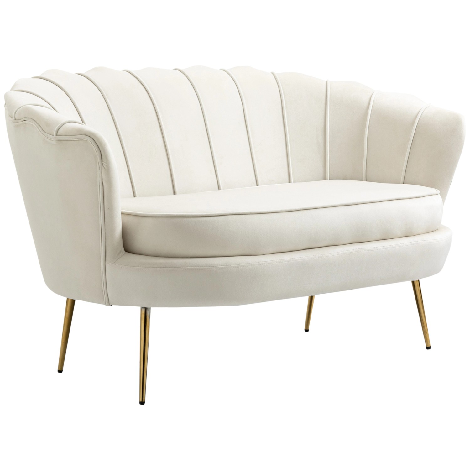 HOMCOM 2-Sitzer-Sofa Polyester Metall Cremeweiß 130L x 77B x 77H cm