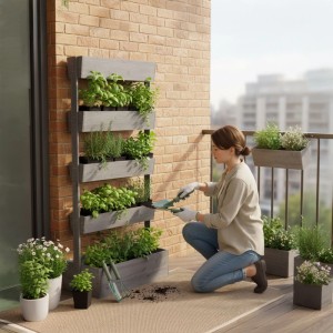 Relaxdays Vertikalbeet Holz Anthrazit 5 Fächer 180 cm x 80 cm x 48 cm