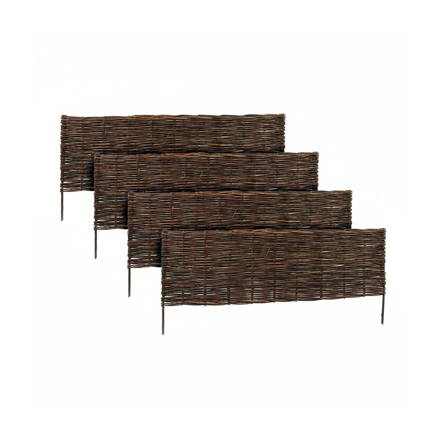 Relaxdays Beeteinfassung 4er Set Weide Braun Steckbar 30 cm x 100 cm