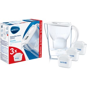 Brita Marella Wasserfilter-Kanne, weiß, mit 3 Maxtra+ Filterkartuschen. Filtersystem für sauberes Trinkwasser.