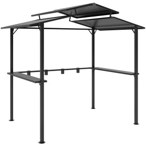 Schwarzer Outsunny Grillpavillon aus Metall mit Ablageflächen, ideal für Grillzubehör.