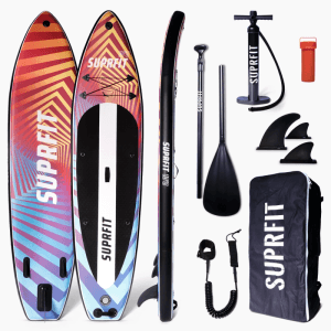 Suprfit SUP Board Optical Set: aufblasbares Stand-Up-Paddling Board mit buntem Design, Paddel, Pumpe, Finnen, Leash, Rucksack.