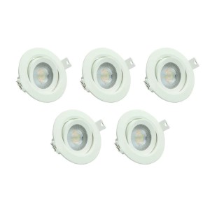 5er Set LUXULA LED Downlight, schwenkbare Einbauspots in Weiß, Farbtemperatur einstellbar.