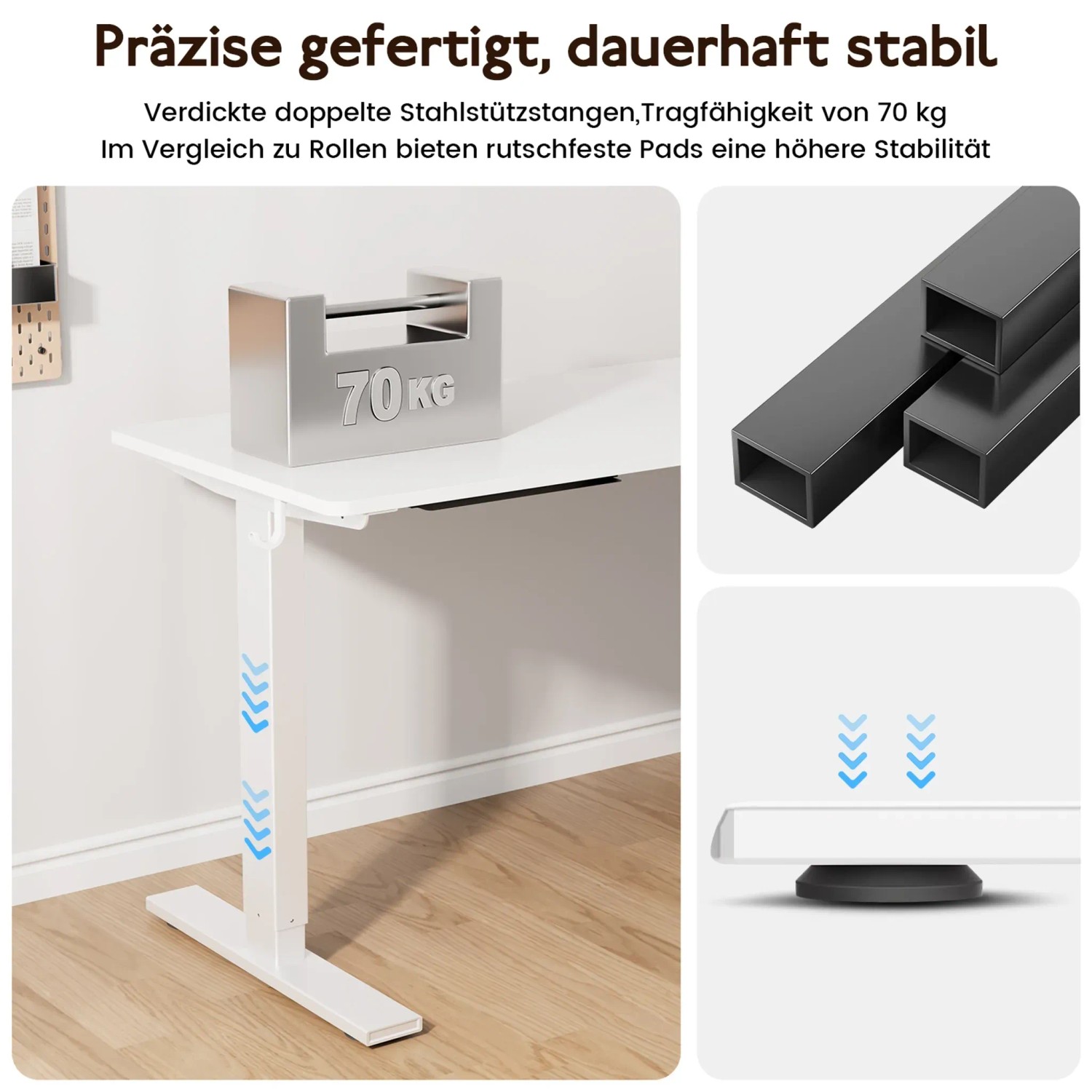 HOMAVO Elektrisch Höhenverstellbarer Schreibtisch 140x60cm mit Memory Funktion Anti Kollisions System Sitzerinnerung Weiß_6