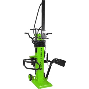 Zipper Holzspalter ZI-HS10TN: Vertikaler Holzspalter mit Elektroantrieb und grüner Stahlkonstruktion.