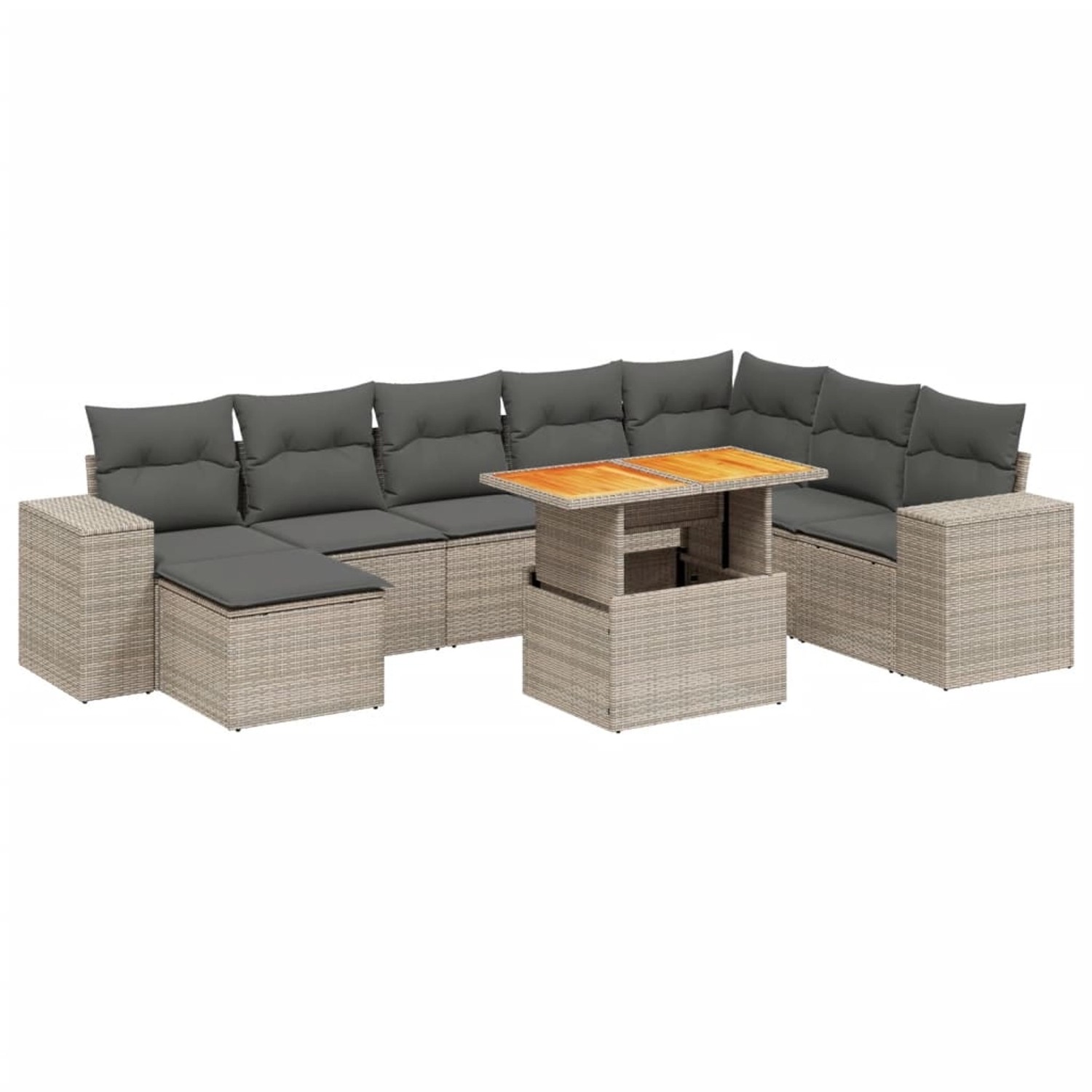 vidaXL 9-Tlg Garten-Sofagarnitur mit Kissen Grau Poly Rattan 3272775