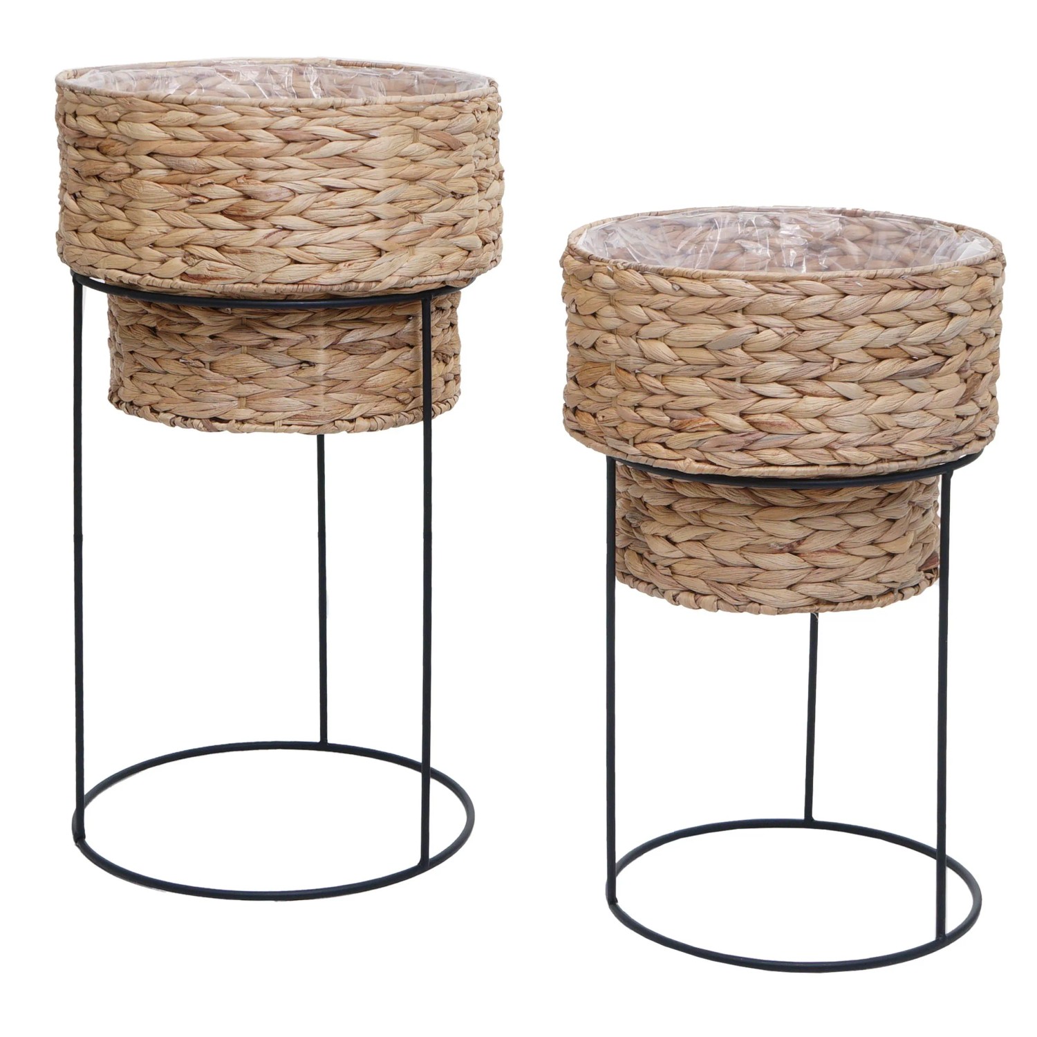 MCW 2er-Pflanzentopf-Set Q45 Metall Wasserhyazinthe Natur Gestell Schwarz