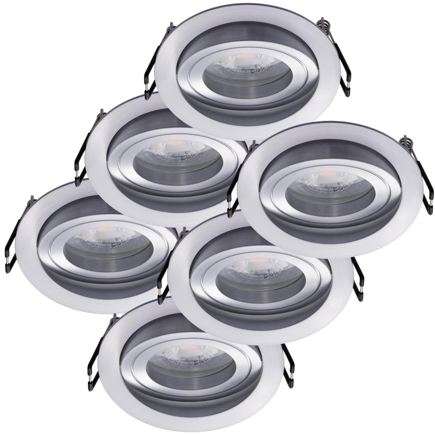 Oktaplex Lyon 6er Set LED-Einbaustrahler Lochmaß Ø 80mm Schwenkbar Alu Gebürstet 3-Step-Dimmbar 2700K Warmweiß 4,8W 230V