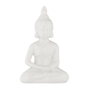 Relaxdays Buddha Figur Keramik Weiß Wetterfest Frostsicher 18 cm x 11 cm x 6 cm 220 g