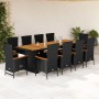 vidaXL 11-tlg. Garten-Essgruppe aus schwarzem Poly Rattan mit Tisch, Stühlen und Sesseln.