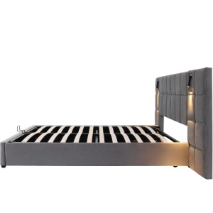 okwish Polsterbett 180x200cm mit USB Ladestation Schlafzimmer Grau ohne Matratze