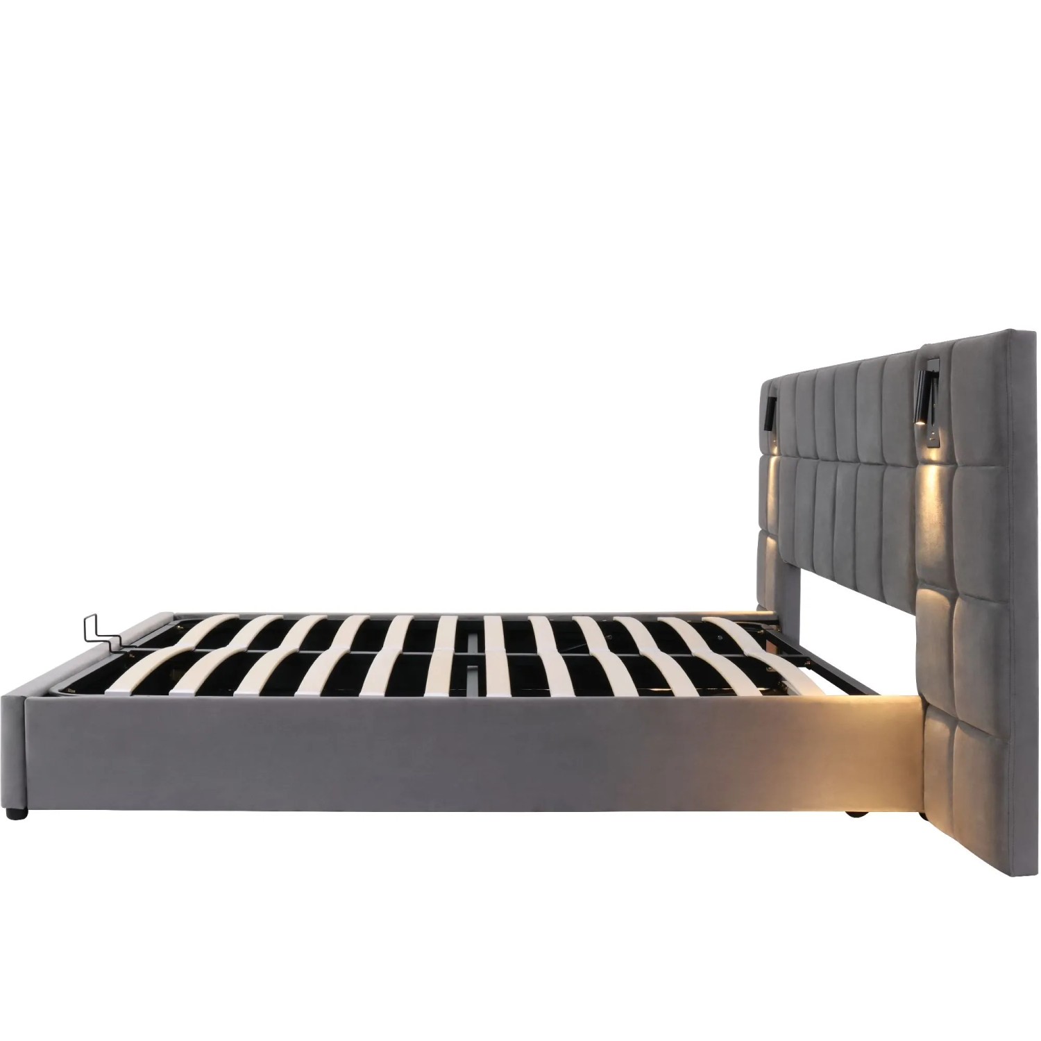okwish Polsterbett 180x200cm mit USB Ladestation Schlafzimmer Grau ohne Matratze