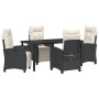vidaXL Garten Essgruppe, 5-teilig, schwarz, Poly Rattan, mit Tisch und 4 Stühlen mit cremefarbenen Auflagen.