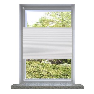 Weißes vidaXL Verdunklungsplissee 60x125 cm am Fenster für Sicht- und Sonnenschutz.