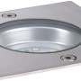 Eckige Paulmann Plug & Shine Bodeneinbauleuchte aus Edelstahl für Außenbereiche mit warmweißem Licht.