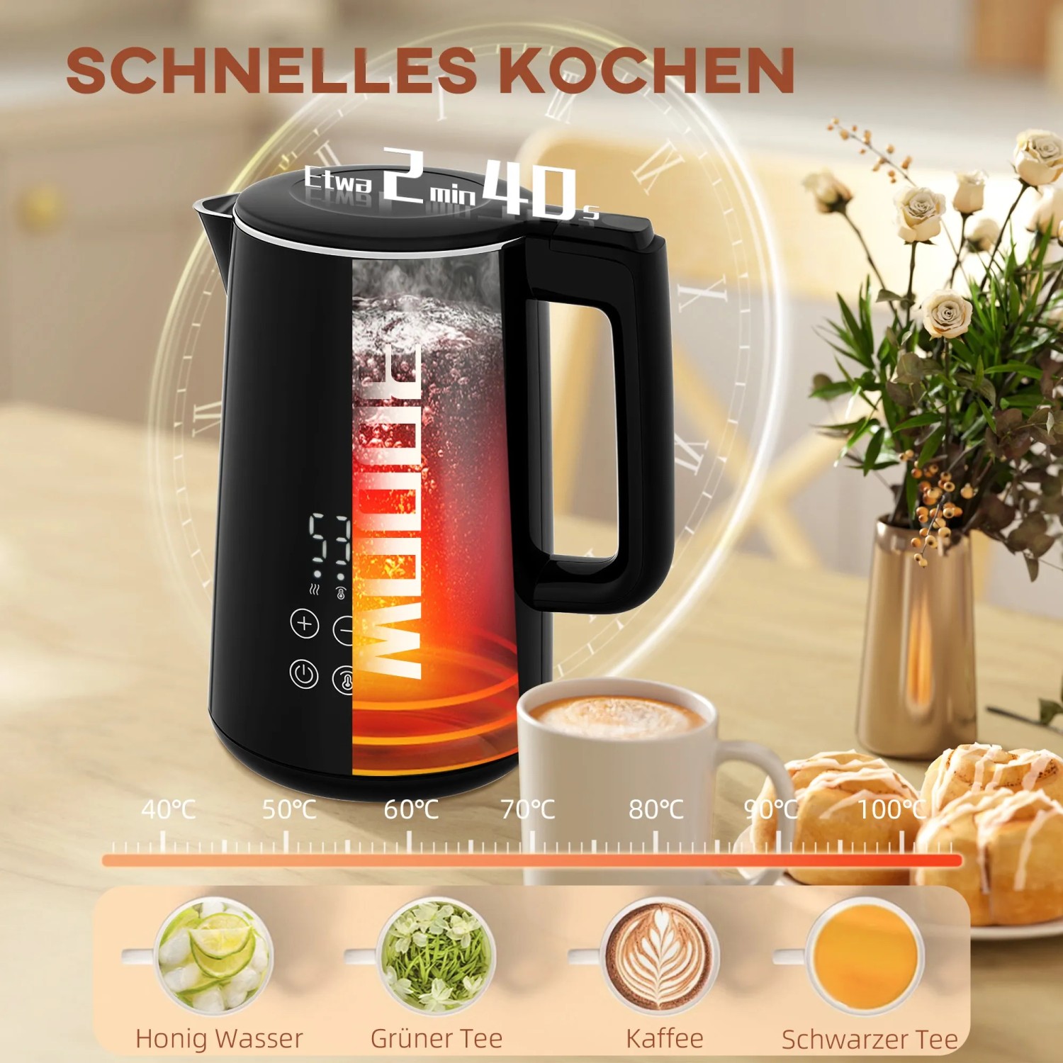 HOMCOM Wasserkocher Toaster Set Edelstahl Schwarz 1,5 L 21,5 x 15,5 x 25,1 cm kaufen bei OBI