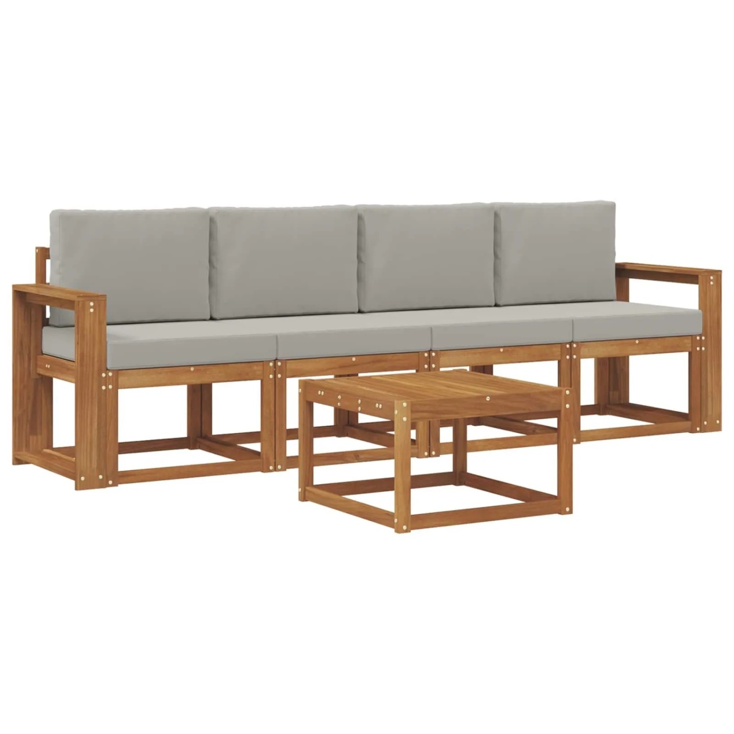 vidaXL Outdoor-Sofagarnitur mit Kissen 5 Stk Natur und Hellgrau 3365979