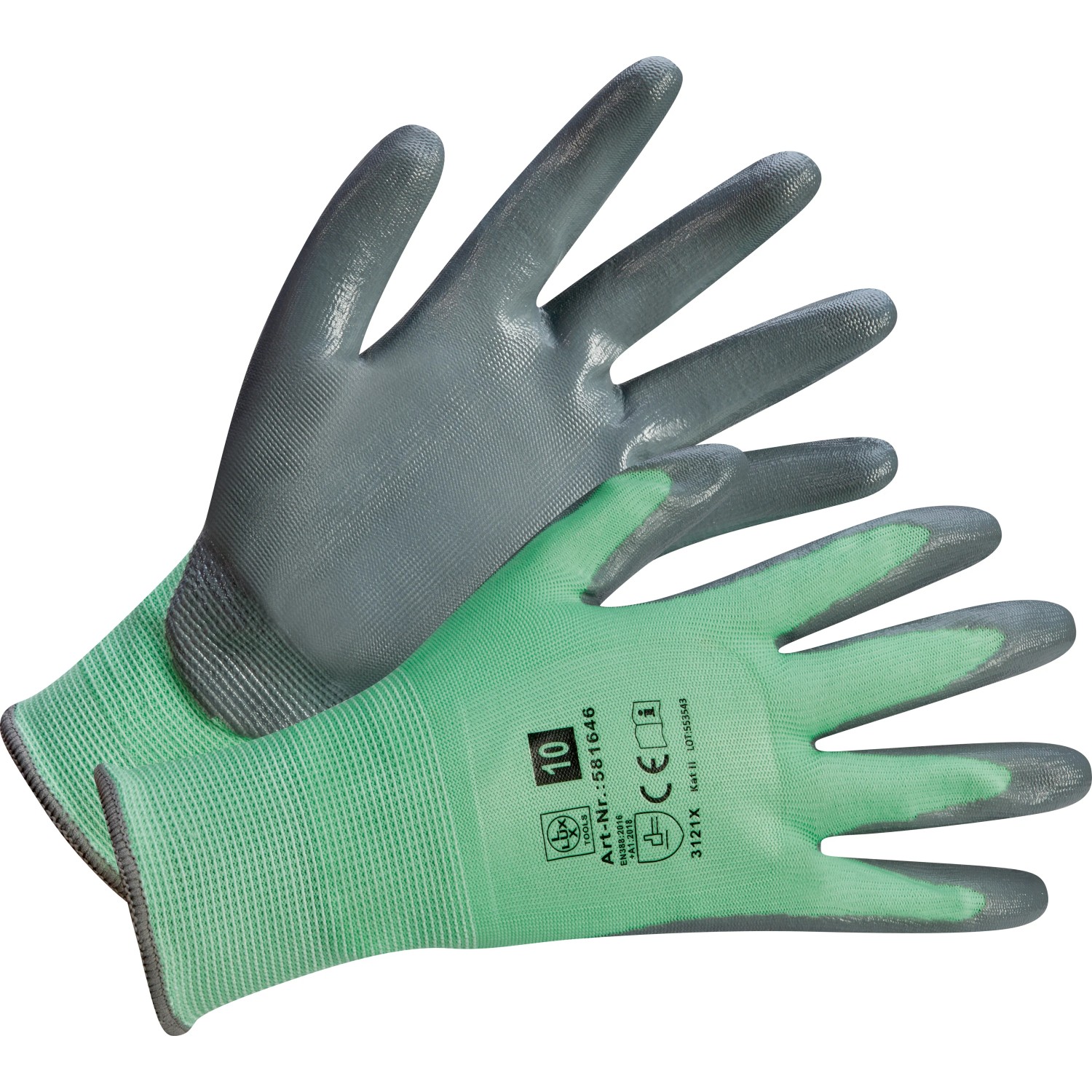 LUX Tankhandschuhe Größe 10, Arbeitshandschuhe mit Nitrilbeschichtung, grün/grau.