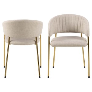 ebuy24 Ann Esszimmerstuhl Beige mit Armlehne, Stoffbezug und goldenem Metallgestell.