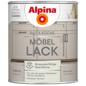 Alpina Möbel-Lack Bad & Küche Treibholz, seidenmatt, 750ml Dose. Für strapazierfähige Möbeloberflächen.