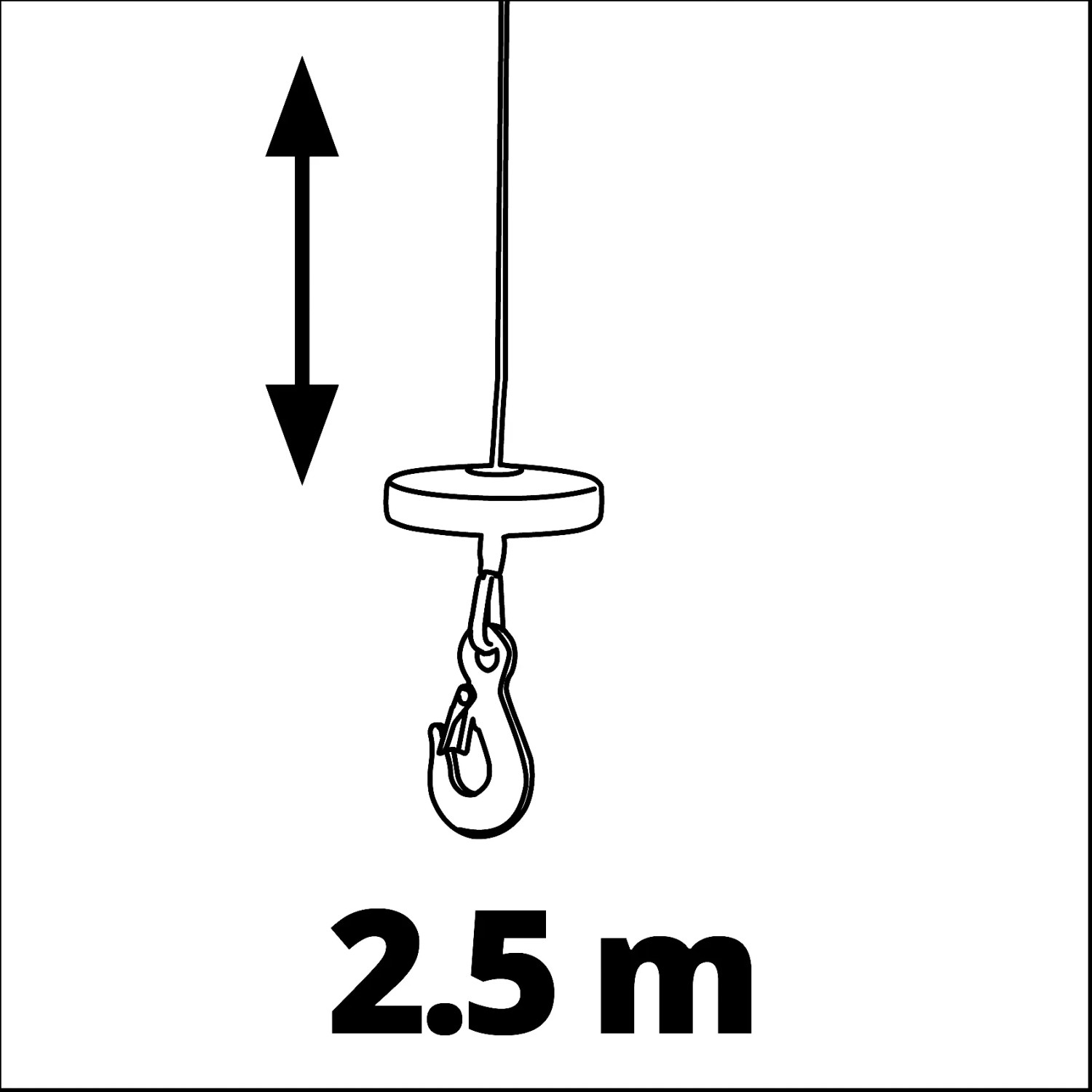 Skizze: Einhell Kettenflaschenzug TC-CH 1000, Hubhöhe 2,5 m, mit Haken.