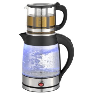 Zilan Teekocher ZLN-4858 aus Glas und Edelstahl, 1,8L Wasserkocher und 0,8L Teekanne.