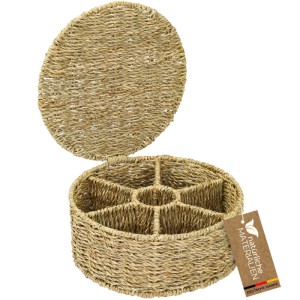 HMF 37091-27CM Teebox Teebeutel Geflochten Seegras Tee Aufbewahrungsbox 7 Großen Fächern 27 x 27 x 11 cm