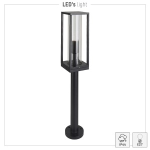 Schwarze LED`s light Pollerleuchte, 1-flammig, mit Glaszylinder für E27 Leuchtmittel.