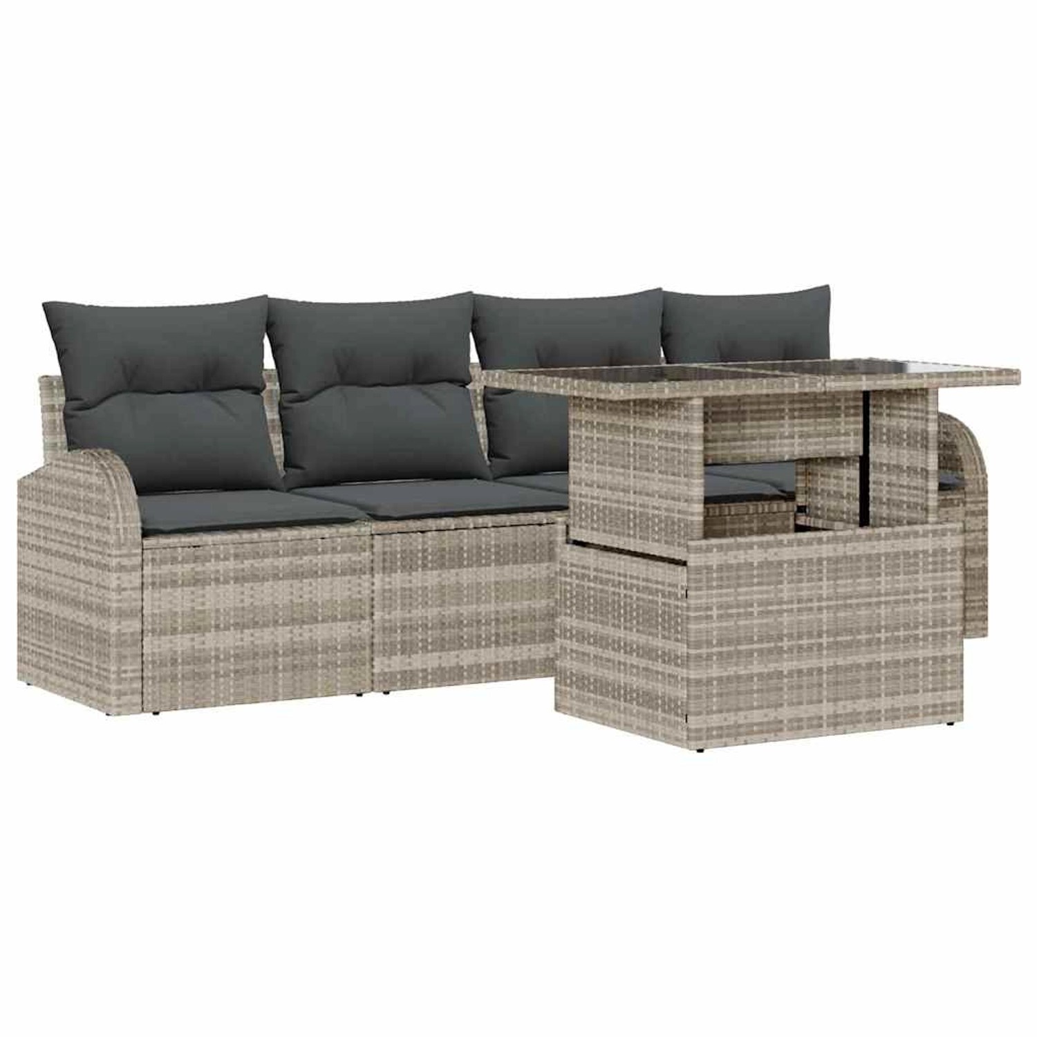 vidaXL Garten-Sofa-Set mit Kissen 5-Tlg Hellgrau Poly Rattan 3348548 günstig online kaufen