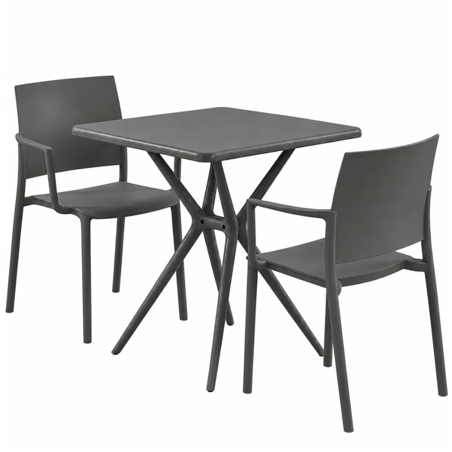 DELUKE Gartenmöbel-Set FRIDA mit 2 Stühlen 186x72x81cm Kunststoff Dunkelgrau Balkonset Gartenset Tisch mit Stühlen Bistroset Outdoor