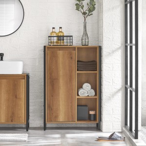 SoBuy Wäscheschrank BZR65-PF in Braun mit ausklappbarem Wäschesack, Holz und Metall.