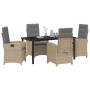 Beige vidaXL Garten Essgruppe, 5-teilig, Poly Rattan, mit Tisch und 4 Stühlen mit grauen Auflagen.