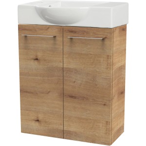 Fackelmann Waschbeckenunterschrank SBC Asteiche, 52 cm breit, mit weißem Waschbecken.