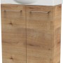 Fackelmann Waschbeckenunterschrank SBC Asteiche, 52 cm breit, mit weißem Waschbecken.