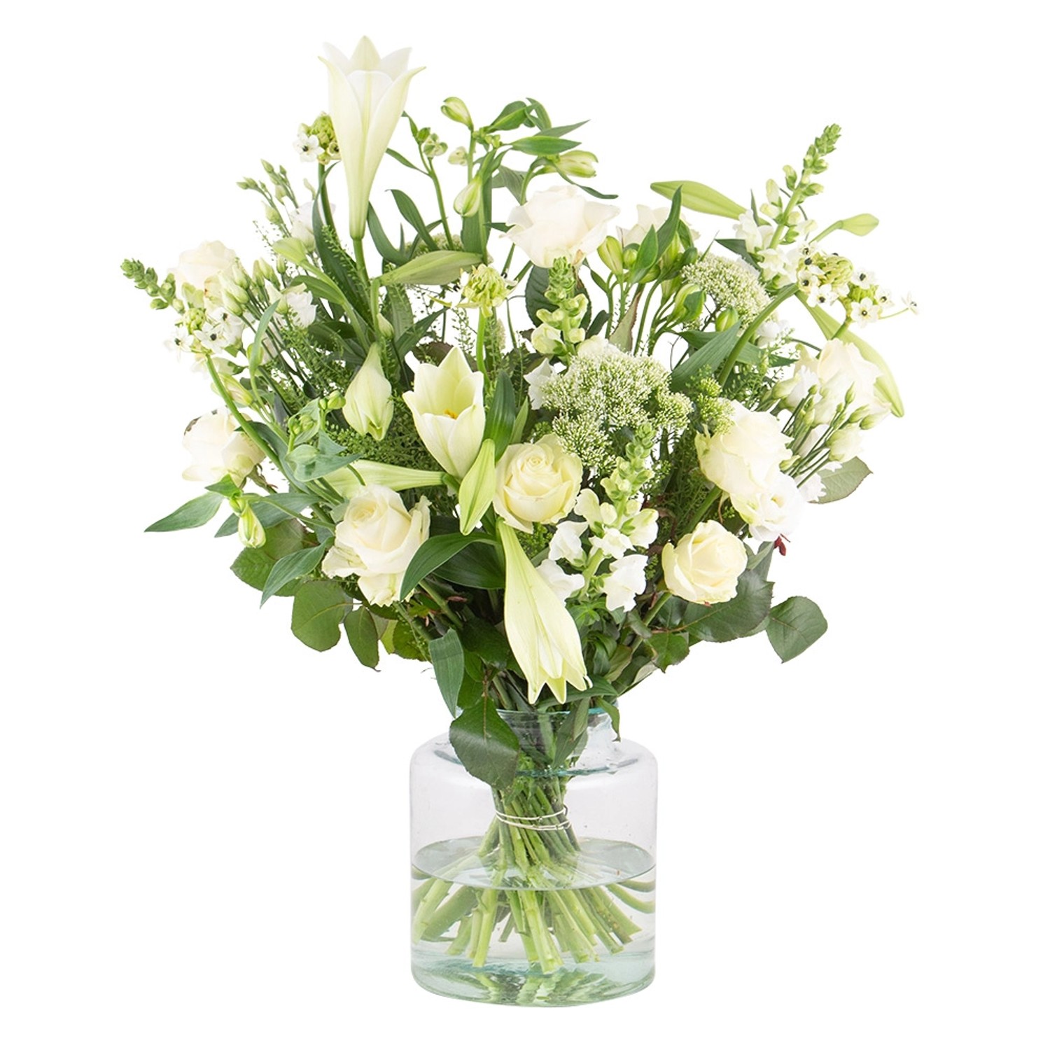 Blumenstrauß Champagnertraum mit Lilien Rosen Löwenmäulchen Lisianthus Alli günstig online kaufen