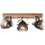 Brilliant Spot Carmen: 3-flammige Deckenleuchte aus Holz und Stahl in Burned Steel Optik.