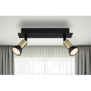 Globo Strahler Drew, 2-flammig, schwarz matt und goldfarben. Moderner Spot für GU10 Leuchtmittel.