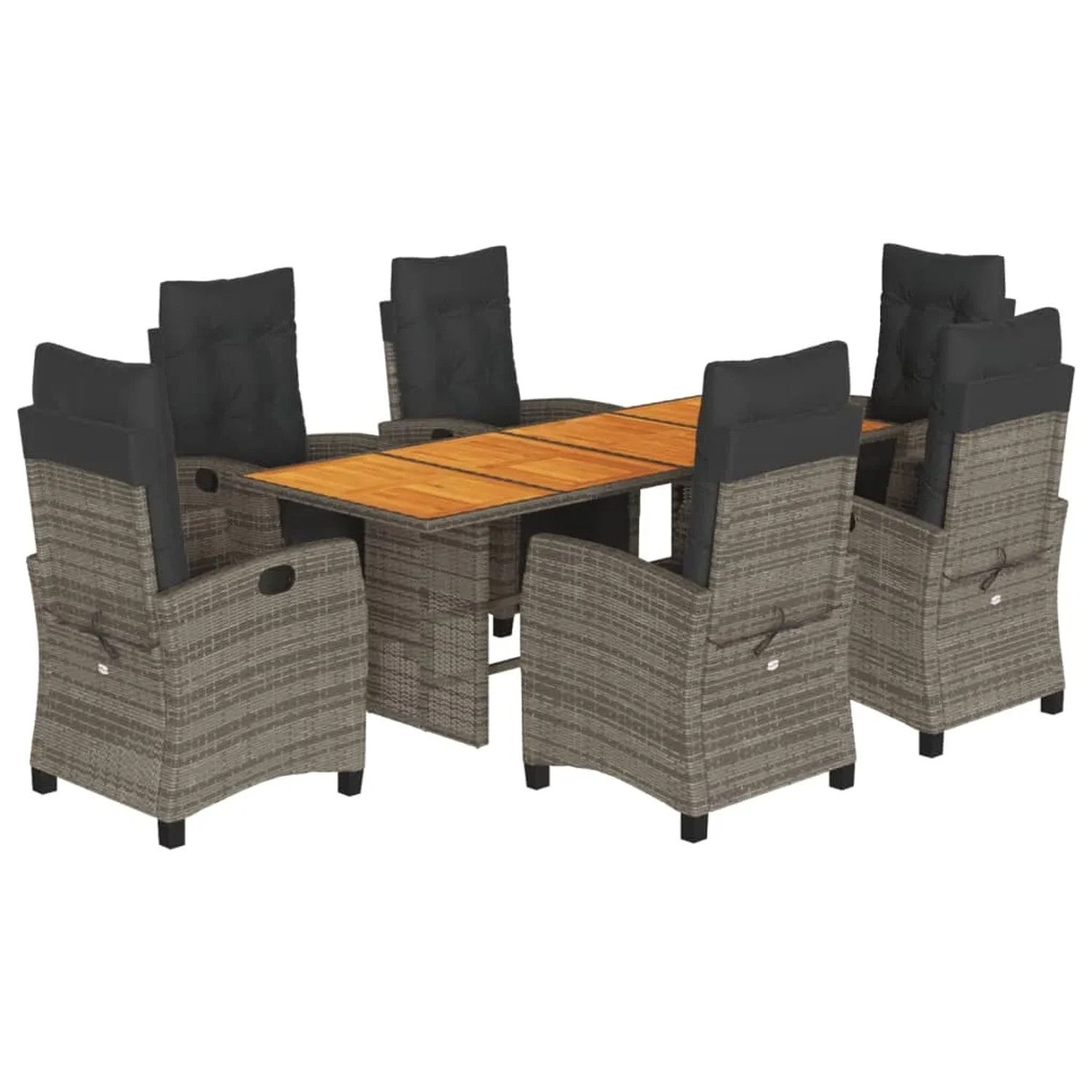 vidaXL 7-Tlg Garten-Essgruppe mit Kissen Grau Poly Rattan 3212938