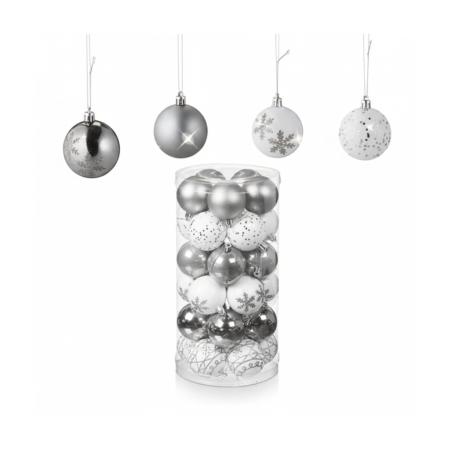 Relaxdays Weihnachtskugeln im 30er Set Kunststoff Silber Bruchsicher 7 cm x 6 cm