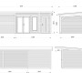 Technische Zeichnung: Palmako Holz-Gartenhaus mit Pultdach, Maße 739x300 cm.