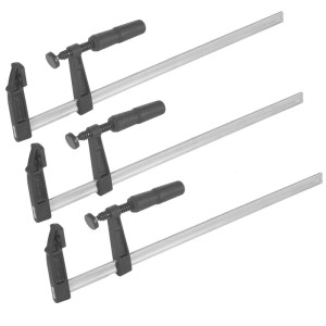 Set aus 3 STAHLWERK Schraubzwingen 80x500 mm. Klemmzwingen mit Stahl und Kunststoff Elementen.