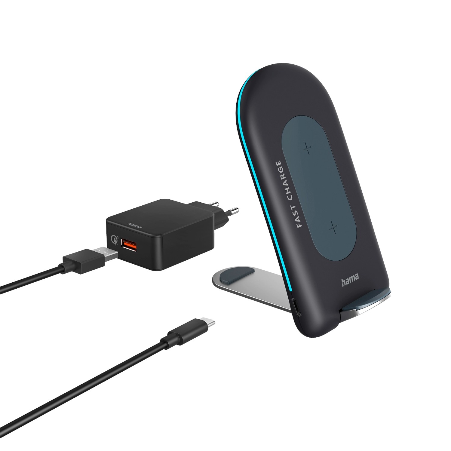 Hama Wireless Charger-Set QI-FC15S Kabellose Smartphone-Ladestation 15 W Grau