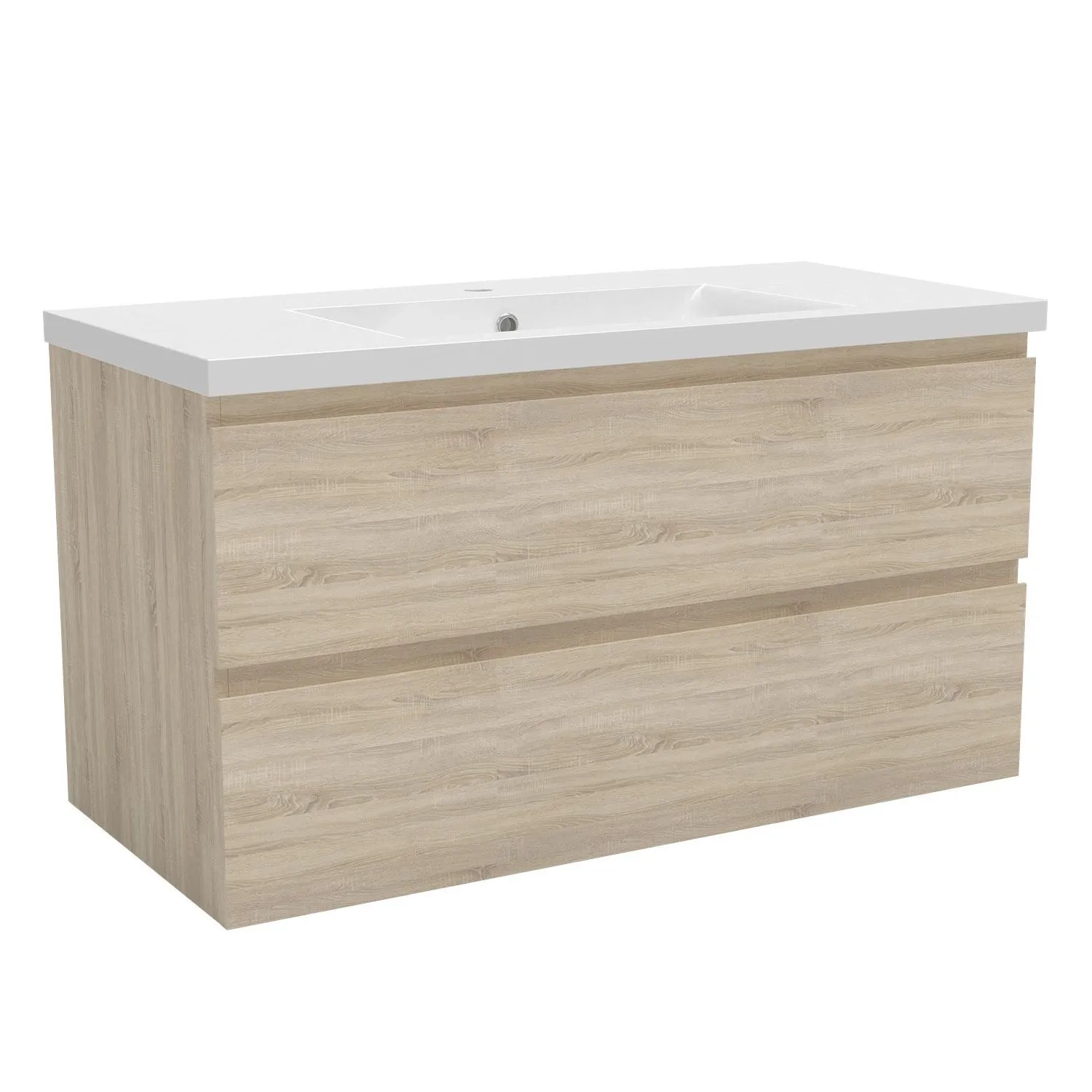 AICA Waschtisch mit Unterschrank 100 cm Aalst Badmöbel Set 2 tlg. Waschbecken mit Unterschrank Eiche Matt Softclose